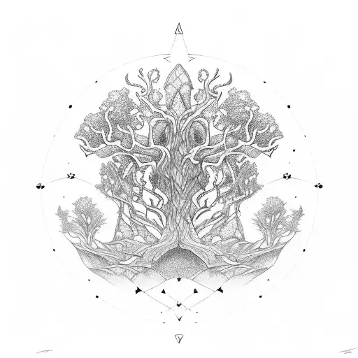 Yggdrasil With Glowing Fruits And Ghosts