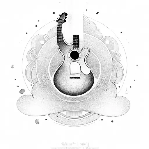 A Golden Guitar With Music Notes Floating Around It