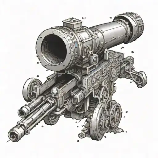 Design A Dotwork Tattoo Of A Detailed Artillery Gun With Intricate Patterns
