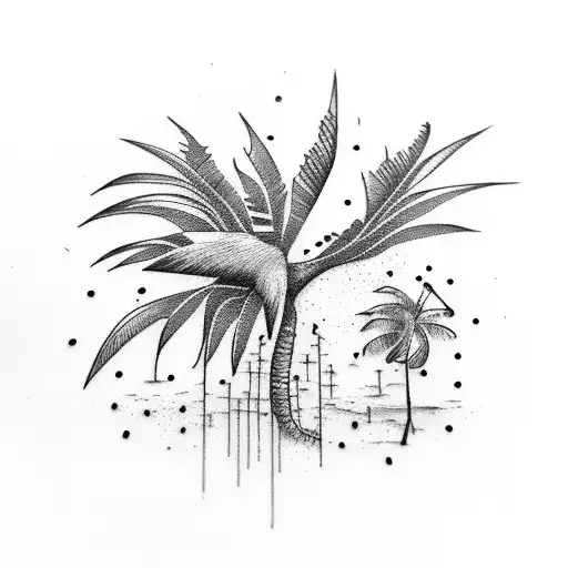 Flamingo And Palm Tree Intertwined