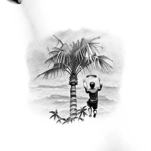 Palm Tree 3 Butterflies A Boy Climbs The Tree