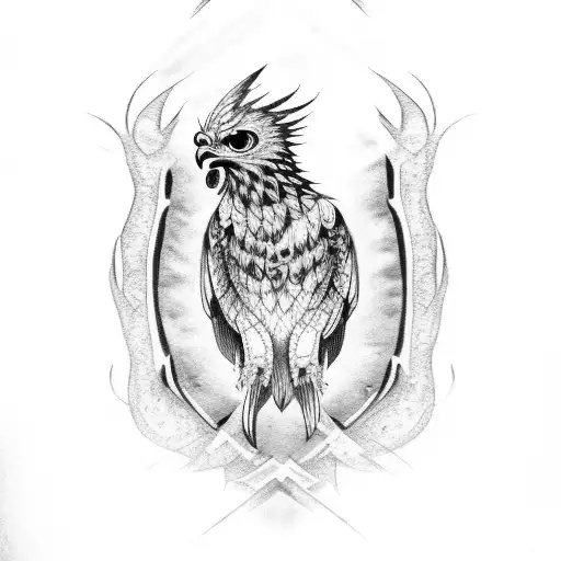 Hawk With Skulls And Fire