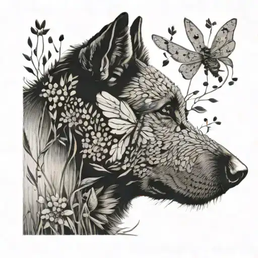 A Dog Walking Through A Field Of Dragonflies