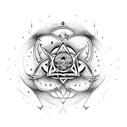 A Deathly Hallows Symbol Incorporated Into A Floral Mandala Design