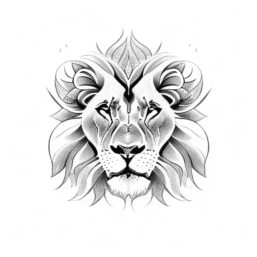 A Lion And A Rose Intertwined In A Symbolic Design