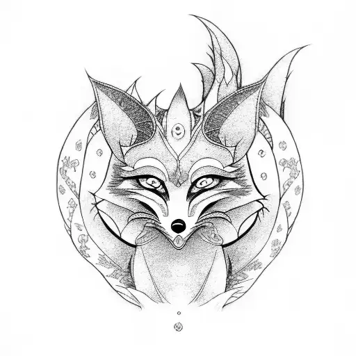 A Japanese Folklore-inspired Mythical Fox With Dotwork Style
