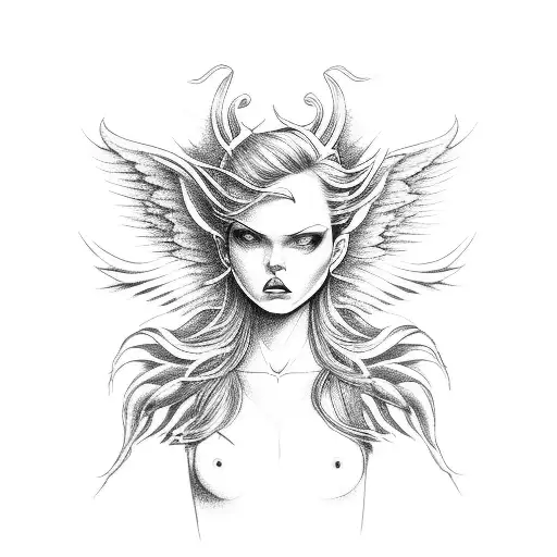 Angel Pushing Demon Down To Hell