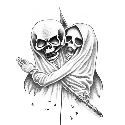 Grim Reaper And Angel Hugging