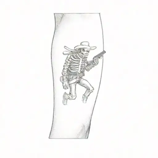 A Cowboy Skeleton With A Gun On His Arm