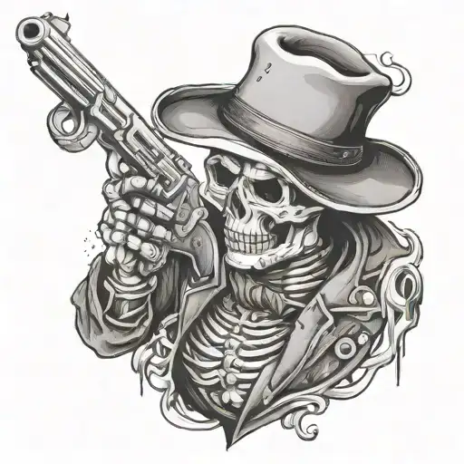Create A Tattoo Cowboy Skeleton With Ciggaret And Gun
