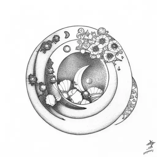 Crescent Moon With Poppy And Aster