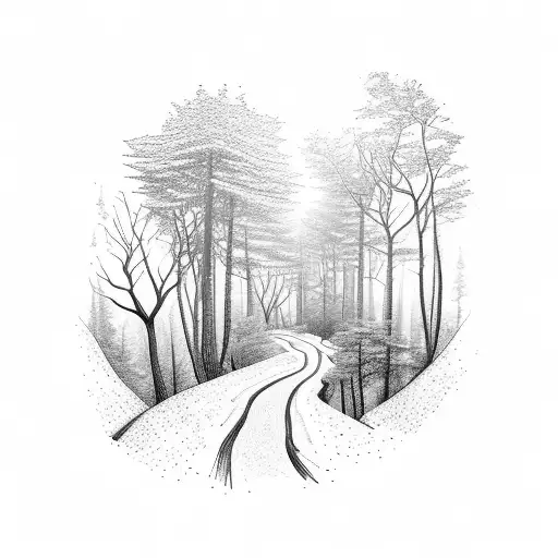 A Forest Landscape With A Winding Trail Leading Into The Distance