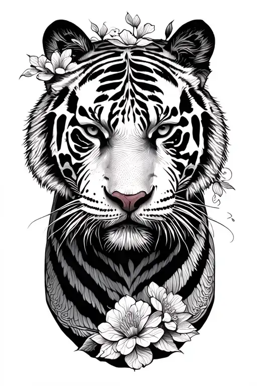 Moon Cherry Blossom Tiger Tribal