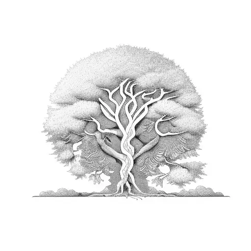 A Majestic Tree With Branches That Transform Into Ems Symbols