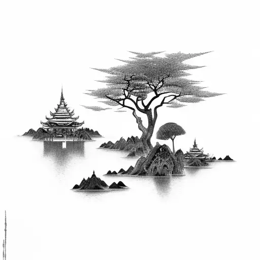 Asian Landscape With Stork