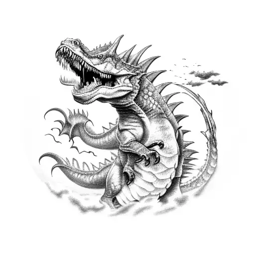 A Fierce T-rex Battling A Dragon In An Epic Showdown