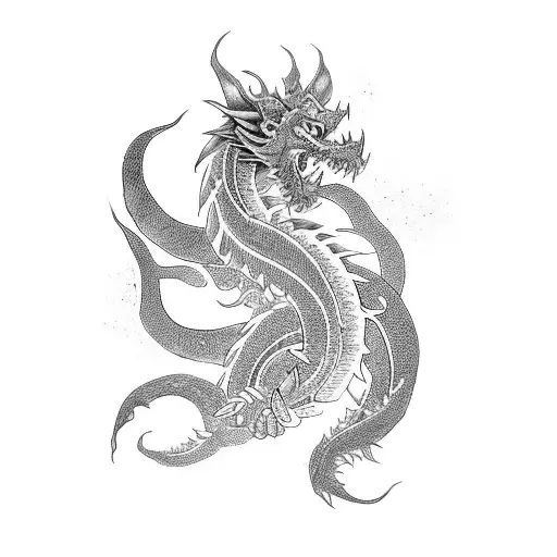 A Black-grey Tattoo Of A Japanese Dragon Intertwined With Film Strips