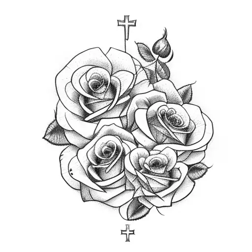 Christian Cross With Roses And Dogs