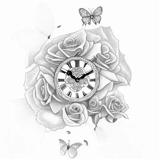 Clock With Roses And Butterflies