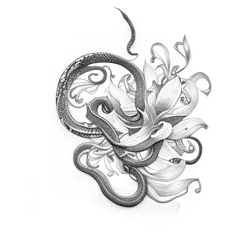 Long Snake With Lilies