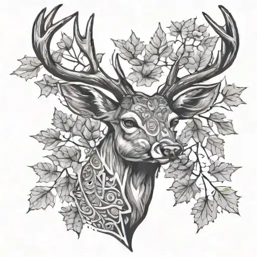 Deer Head Centered In Tricep With Maple Leaves And Letters Arlz