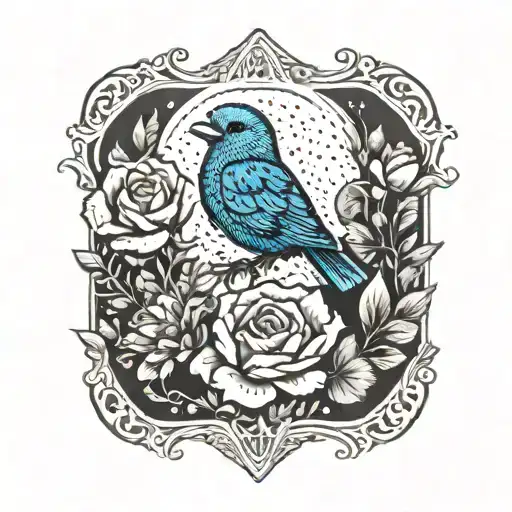 Mountain Blue Bird And Wild Prairie Rose Intertwined