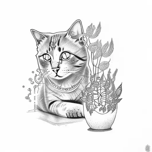 Cat With Plant