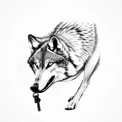 A Wolf Holding Keys In His Mouth