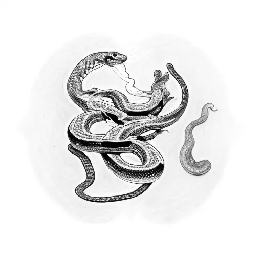 Eight Points Star Inside A Snake Eating Its Tail