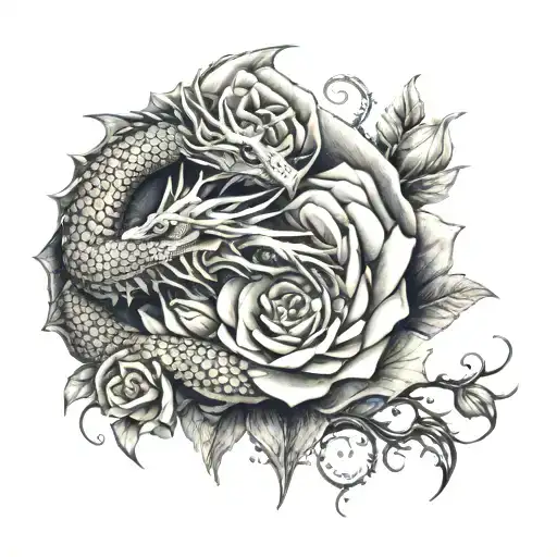 Dragon And Rose Forearm Sleeve