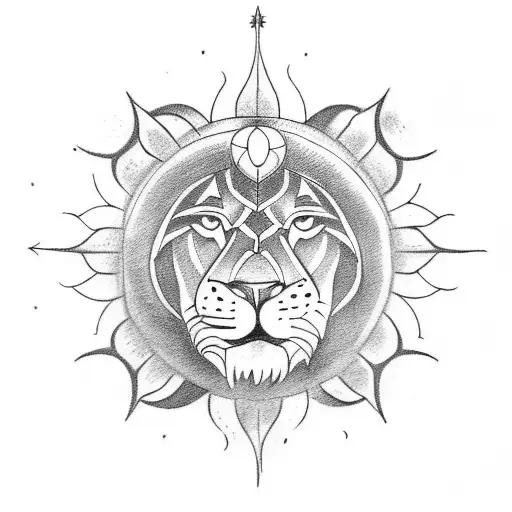 A Tattoo Of A Sun And Lion With Chakra Symbols