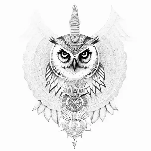 An Owl With Anubis-inspired Egyptian Symbols Incorporated Into Its Feathers