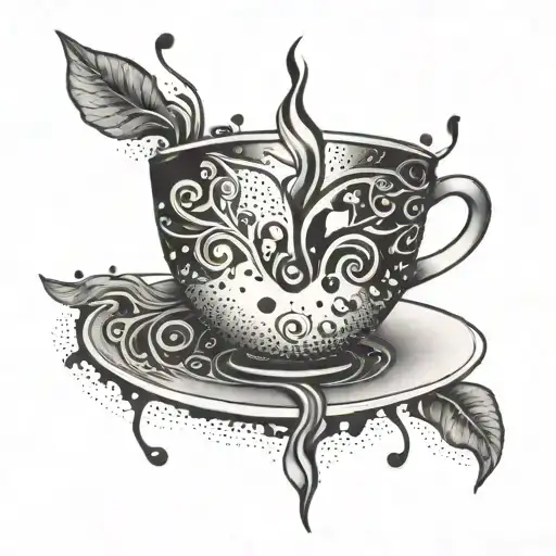 An Abstract Tattoo Of A Coffee Cup With Hidden Animal Silhouettes