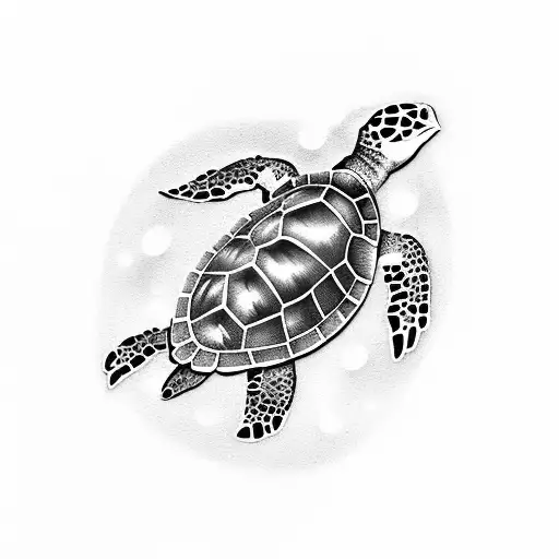 Sea Turtle With Babies