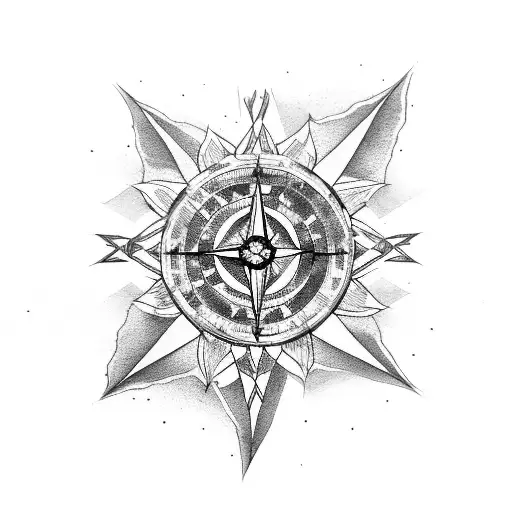 North And South Compass Surrounded By Rose Vine