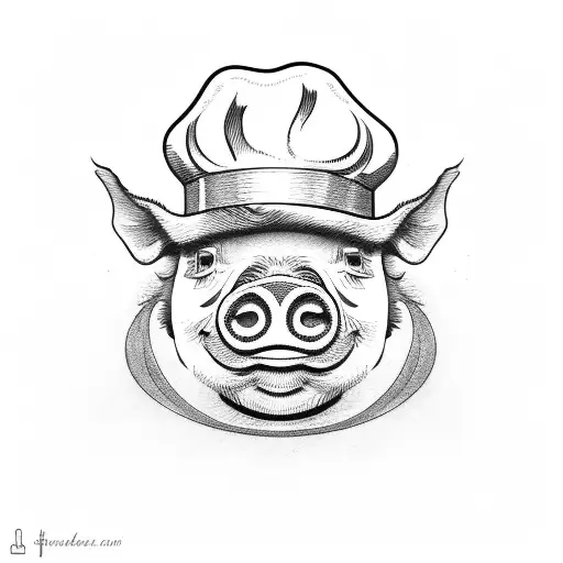 Pig Frying Bacon With A Chef Hat On