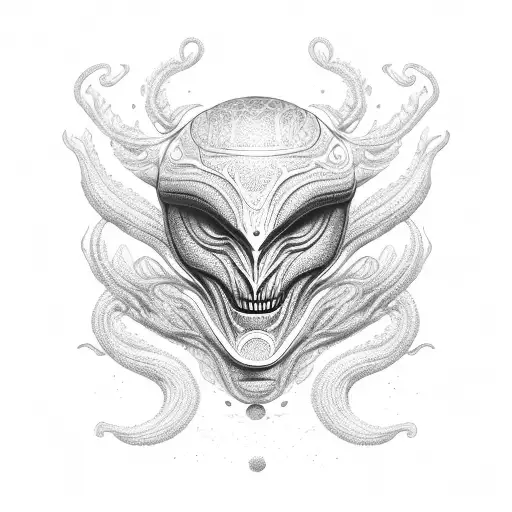 Intricate Alien Mask With Swirling Smoke Patterns