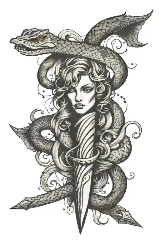 Feminin Dagger Surrounded By A Snake Intertwined