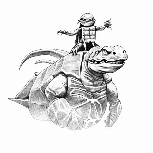 Ninja Turtle Riding A Dinosaur