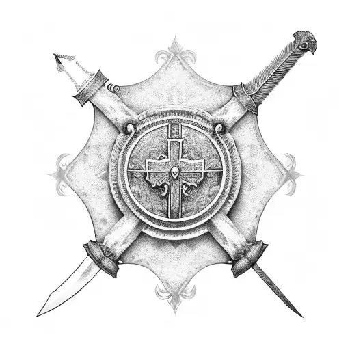 Crusader Shield With Intricate Sword Design