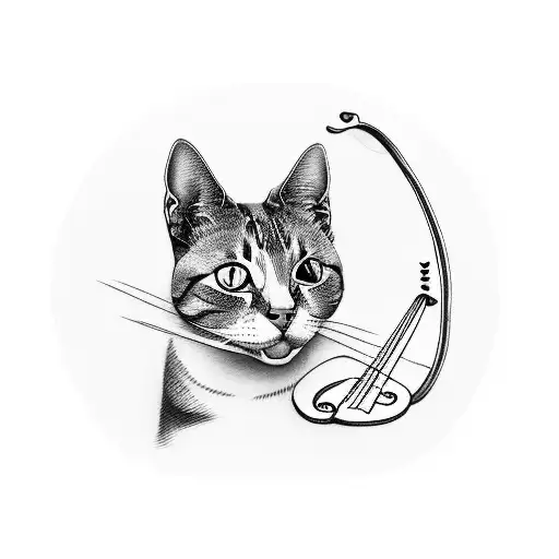 A Minimalist Tattoo Of A Cat Wearing A Martial Arts Uniform And Playing A Violin