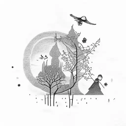 A Serene Landscape Featuring Your Kids' Silhouettes Playing In Nature