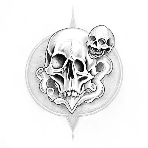 Crescent With Skull And A Cloud