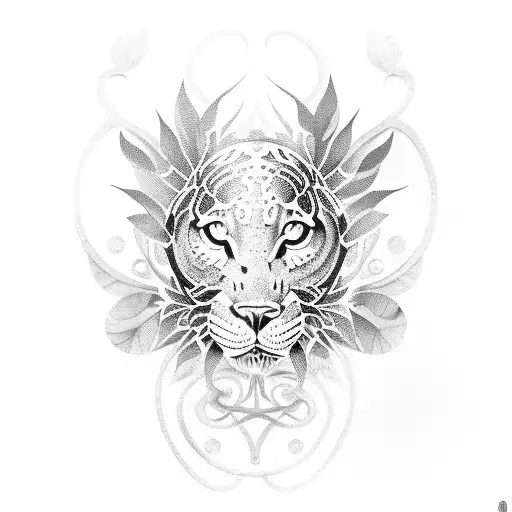 A Dotwork Tattoo Of A Guitar Covered In Intricate Jungle Foliage