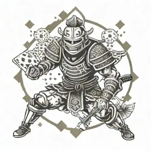 A Student Athlete With A Samurai Mask Playing Cards With Mythical Creatures