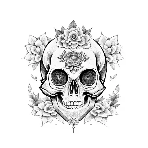 A Vibrant Bouquet Of Various Flowers With A Memento Mori Skull Hidden Within