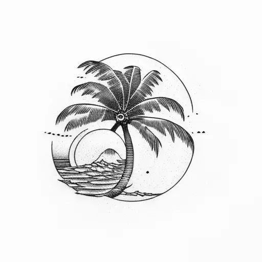 Palm Tree With Moon And Wave