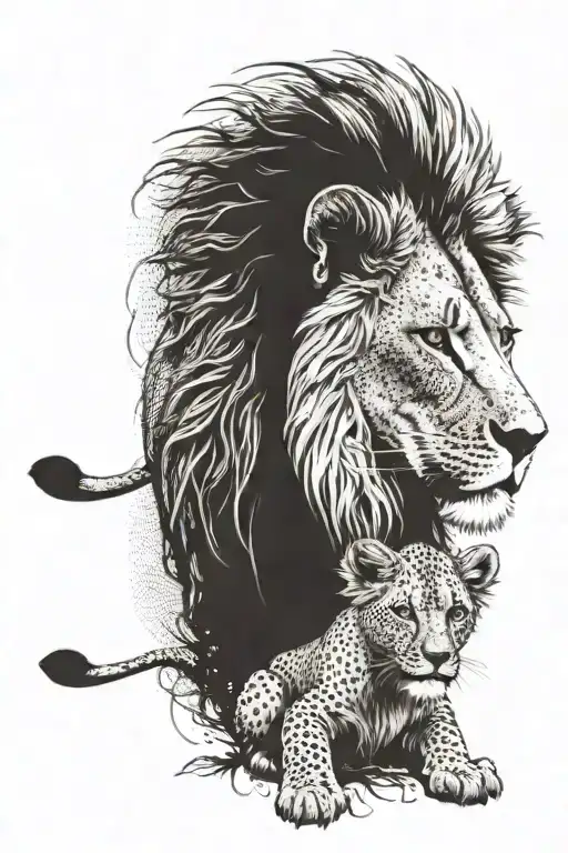 Lion Lioness And Cub