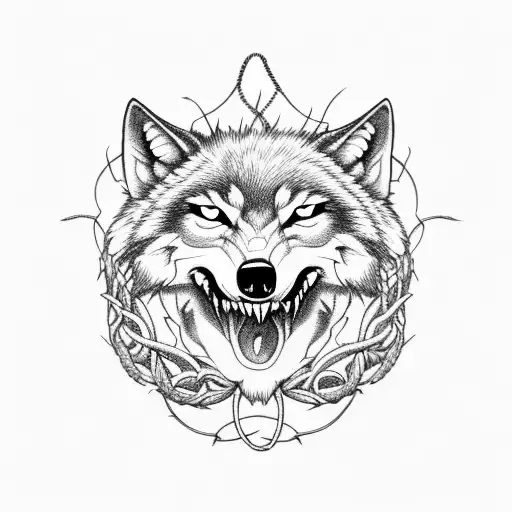 Carnation In The Mouth Of A Wolf Which Is Entangled In Barbed Wire