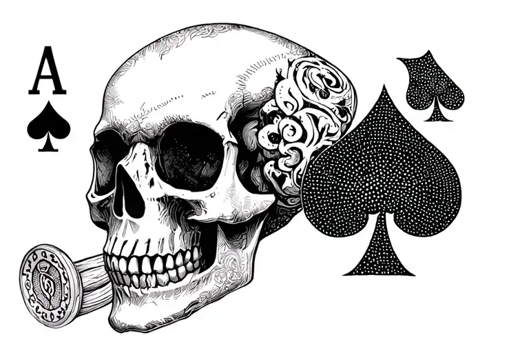 Skull With Roullete And Ace Of Spades